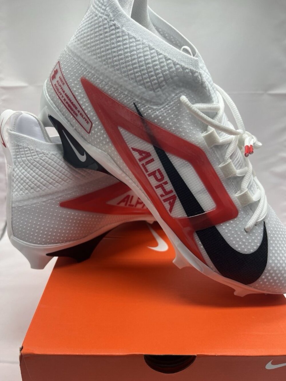 Nike Alpha Menace 4 Elite TB P Football Cleats White Black Red Men IB2501-108